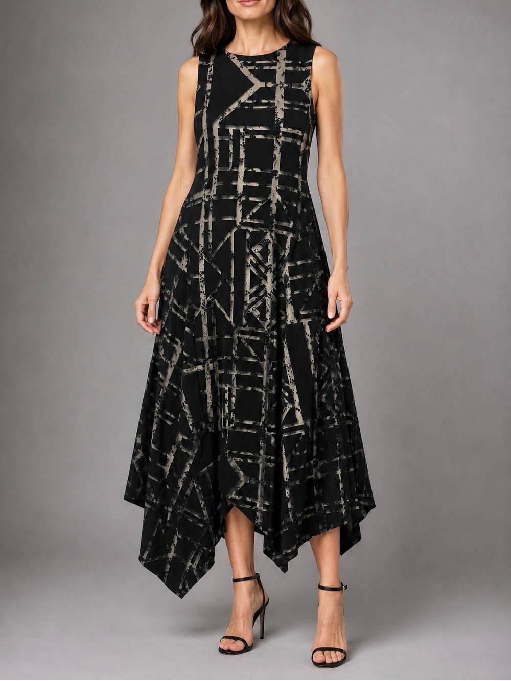 Kelly Renee Black Burnout  Tank Midi Dress Flowy Hanky Sharkbite Whimsy S Y2K